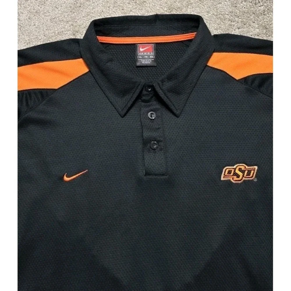VTG Nike OSU Oklahoma State Cowboys Dri-FIT Polo Shirt‎ Mens XL Black Orange EUC